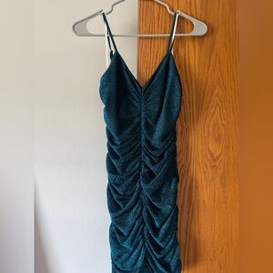 Lulu's Teal Ruched Bodycon Dress Spaghetti Strap